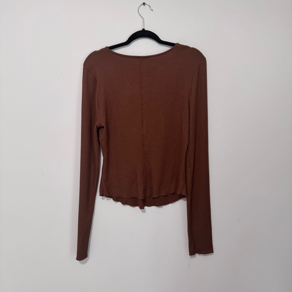 Free People Basic Layering Top Brown Thermal Henl… - image 3